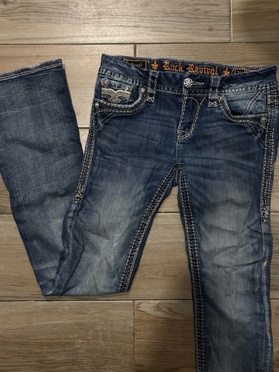 Rock Revival Denim - Rock Revival Women's Dark Blue Boot Cut Jeans with Contrast Stitching